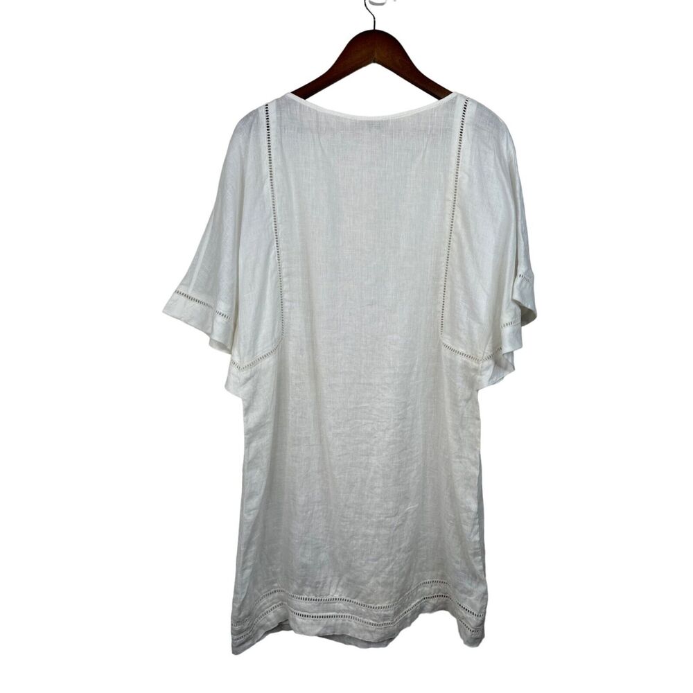 Lauren Ralph‎ Lauren Womens Linen Top Size 10 White Flutter Sleeve Capsule Quiet